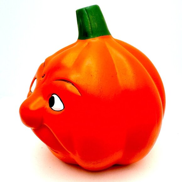 Grumpy Pumpkin Figurine Jack O Lantern Halloween Decor 4" Orange Vintage Funny F - Picture 7 of 7